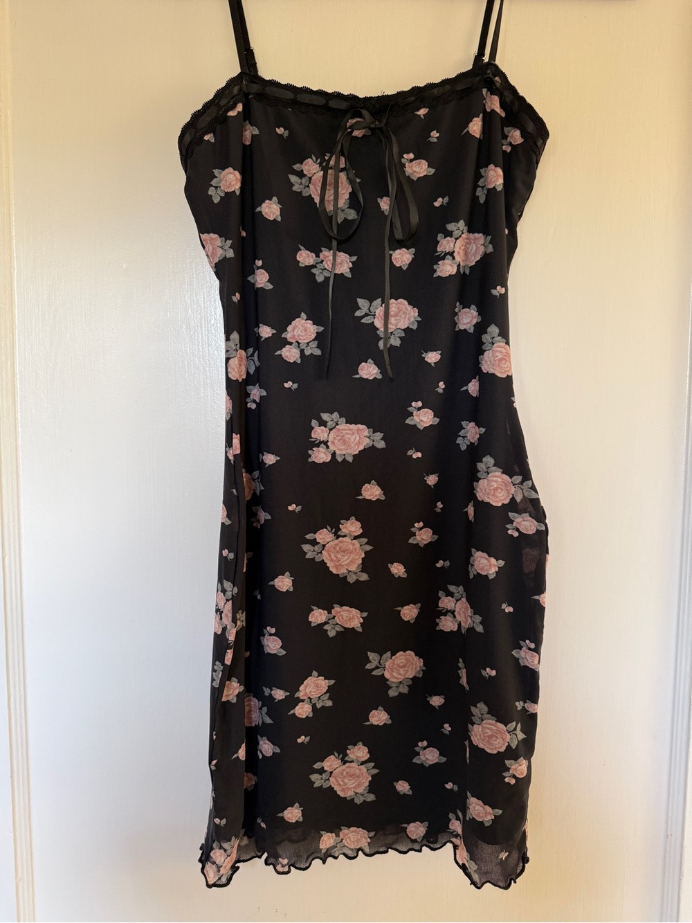 F21 NWT Black Slip Dress with Pink Rose Print